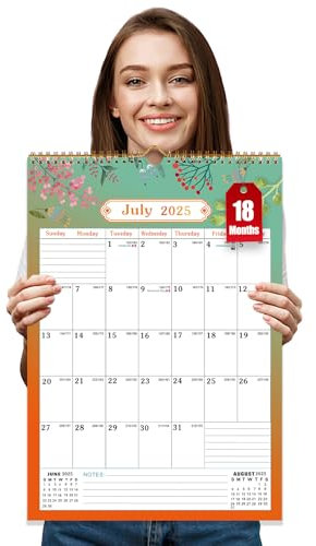 Wall Calendar 2025/26 UK, 2025 Calendar Family Planner A3, 18 Month 2025 calendar Month to View, Wall Planner 2025 2026 calender from July 2025 - December 2026 for Family Kitchen Home - Vertical