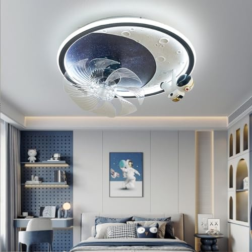 Harpochten LED Fan Deckenlampe Deckenventilator Mit Beleuchtung Fan Deckenleuchte Dimmbar Mit Fernbedienung Kreative Mond Oberfläche Design Jungen Und Mädchen Schlafzimmer Wohnzimmer Küche Ventilator(