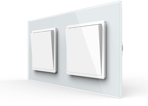 LIVOLO 2x Wipp Lichtschalter und Wechselschalter meschanischer doppelter Schalter im Glas Rahmen Kombination Kippschalter Wechsellichtschalter in Weiß Unterputz Einbau VL-C7-K1S-K1S-11-A
