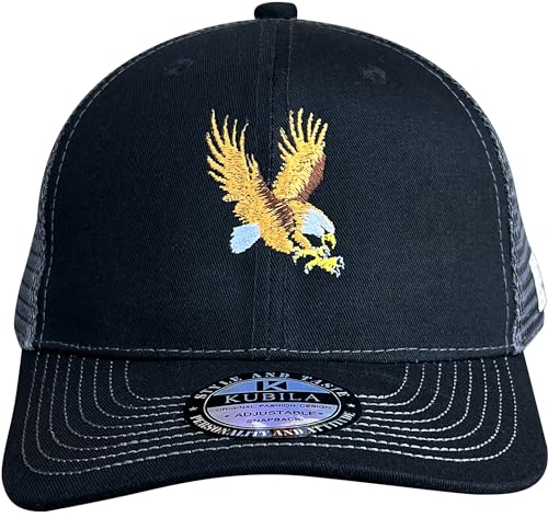 KUBILA Eagles Trucker-Mütze für Herren und Damen, Tierfreiheit, Adler, bestickt, Snapback, Outdoor, Netzgewebe, verstellbar, Schwarz / Grau, Eagles Trucker Black Grey, Einheitsgr��e