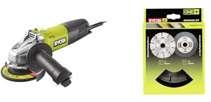 RYOBI - Meuleuse d'angle 800 W diam. 125 mm - 12 000 tr/min - protection anti-redémarrage & Kit 6 disques meuleuse 125 mm (1 disque diamant et 5 disques à tronçonner) - RAK6AGD125 Gris