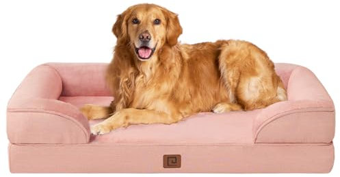 EHEYCIGA Cuccia Cane Interno Taglia Grande, Cuscino Cane Impermeabile Sfoderabile e Lavabile, Letto per Cani con tre Lati Rialzati Ortopedico, Cuccia Divano per Cani, Rosa, 112x81x16cm