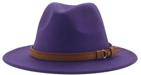 FULUJIDI Fedora Trilby Filzhut Hut Fedora Hüte Für Frauen Männer Breite Krempe Solide Frauen Hüte Band Gürtel Klassische Formale Kleider Hüte 52-54Cm (Kinder) Lila