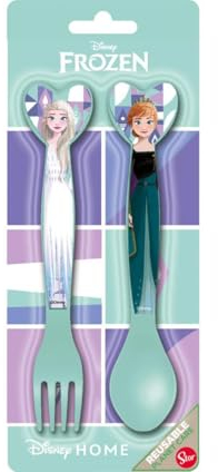 Set Posate per Bambini in Plastica Alimentare senza BPA - Forchetta e Cucchiaio Made in Spain (per Frozen)