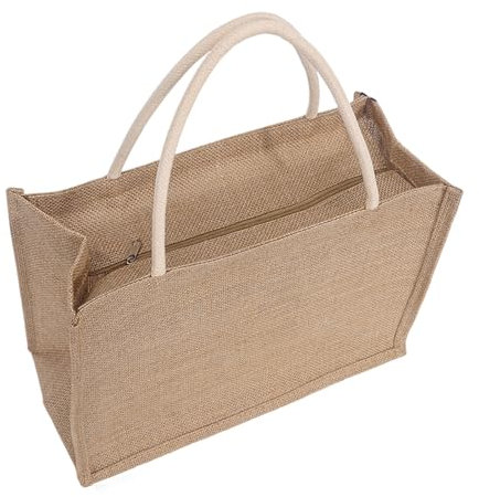 Enigmaire Borsa della Spesa in Iuta,Impermiabile Borsa da Donna in Juta,Borsa per La Spesa in Juta Riutilizzabile,Borsa per La Spesa Juta,Iuta Borsa da Spiaggia,con Chiusura Zip,per Spesa,Picnic