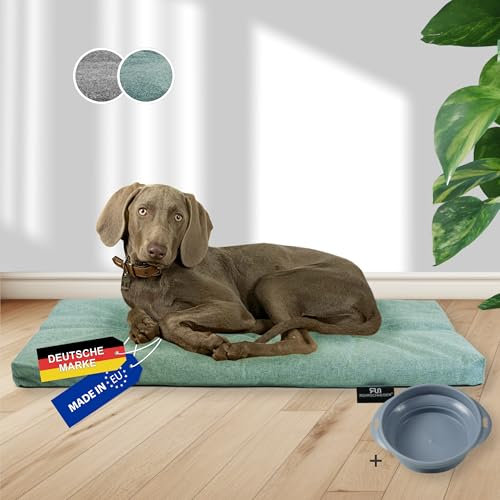 Rohrschneider Hundebett Made in EU | Hundematte mit Anti-Rutsch | strapazierfähiges Hundekissen kleine, mittelgroße & große Hunde | Katzenbett | inkl. Futternapf | Gr. 3 (türkis, 120 x 75 x 7 cm)