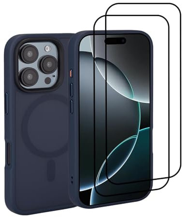 32nd Magnetic case cover for iPhone 16 Pro (6.3) Compatible with MagSafe + 2 Screen Protectors, Slim Back Shockproof Protective Phone Cover - Navy Blue