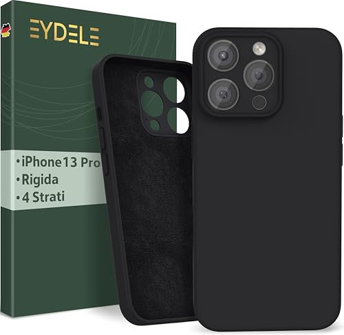 EYDELE 4-Lagige Hülle für iPhone 13 Pro - Gummierte Handyhülle mit Soft Inlay | Hardcase Cover | Silicone Coating - Schutzhülle in Rabenschwarz