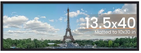 upsimples 13.5x40 Picture Frame, Display Pictures 10x30 with Mat or 13.5 x 40 Without, Wall Hanging Panoramic Frames, Black, 1 Pack