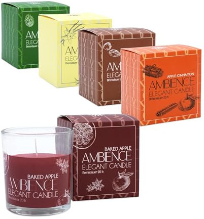 Duftkerze im Glas mit 5 verschiedenen Weihnachts Düften - 5er Set - Winterduft Aromakerze 8 x 7 cm mit 20 Stunden Brenndauer - Weihnachten Advent Winter Stimmungskerze Aromatherapie Nikolaus Geschenk