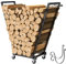 Portalegna da ardere con ruote, carrello con ganci e rastrelliera per legna da ardere, portatile, per interni ed esterni