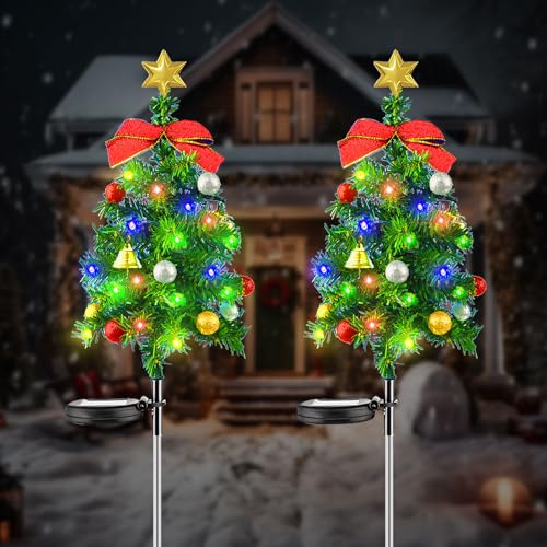 Weihnachtsdeko Garten Weihnachtsbeleuchtung Außen Solar Weihnachtsdeko Aussen,2 Stück Solarleuchten für Außen Weihnachtliche Wegbeleuchtung,8 Modi Solarlampen für Garten Rasen Terrasse (Xmas)