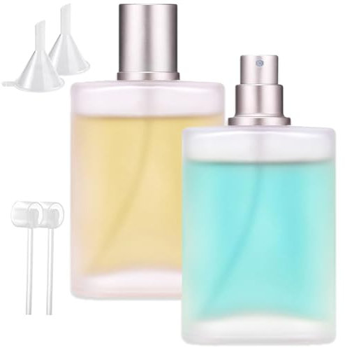 Perfume con Pulverizador, 100ML Perfume Atomizadores, 2 Frascos de Botellas de Spray Frasco, Botella Portátil de Perfume de Vidrio Cuadrado, Botella Vacía de Perfume en Aerosol