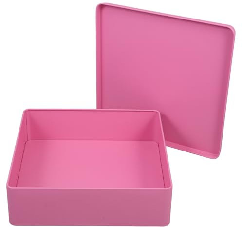 Alipis Large Pink Tin Storage Box with Lid for Home Organization, Cookies, Snacks, and - Square Metal Container for Kitchen Storage, 7.87 X 7.87 X 2.2 Inches