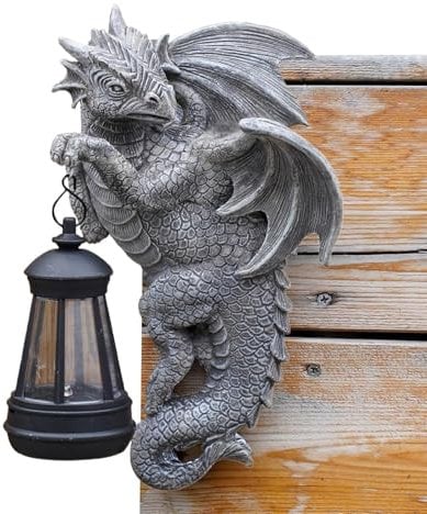 Solar Dragon Outdoor Garden Statue with Lantern - Decorative Lawn Ornament for Balcony, Patio