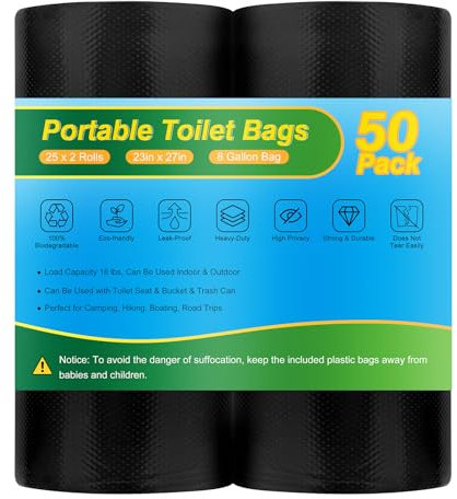 Portable Toilet Bags for Camping Potty - 50 PCS Camping Toilet Bags, Biodegradable Porta Potty Liners for Portable Toilet, Thickened Camp Toilet Waste Bags for 5 Gallon Bucket Toilet