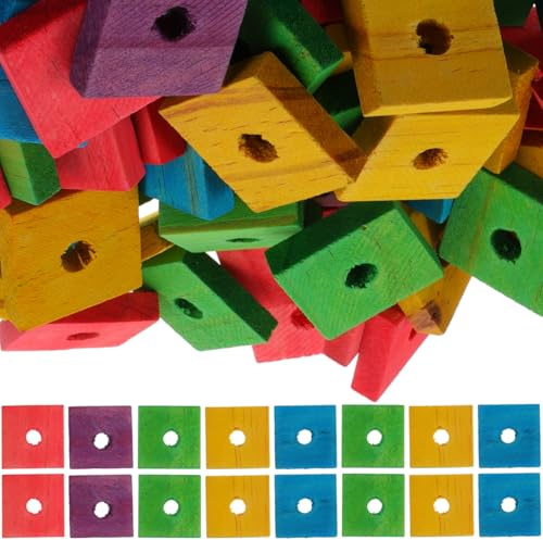 Gatuida 100Pcs Wooden Blocks Parrot Toys Bird Cage Chewing Wood Blocks for Parrots DIY Shredding Supplies