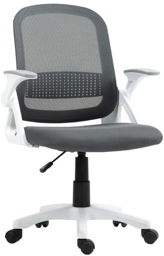 HOMCOM Breathable Mesh Office Chair, Ergonomic, Flip-up Armrests, Grey | Swivel Computer Chair, Lumbar Back Support, for Home/Office