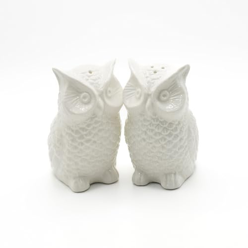 Fox Run Ceramic Owl Salt and Pepper Shakers, Set of 2 White Mini Seasoning Shakers, 2.4 x 3.5