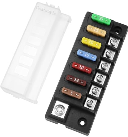 Chatovalo Boîte à fusibles compacte 6 voies, 150A, 12V/24V/48V DC | Boîtier conçu pour 80 V DC. Sans LED ni consommation en veille. Câblage compact sur un seul côté