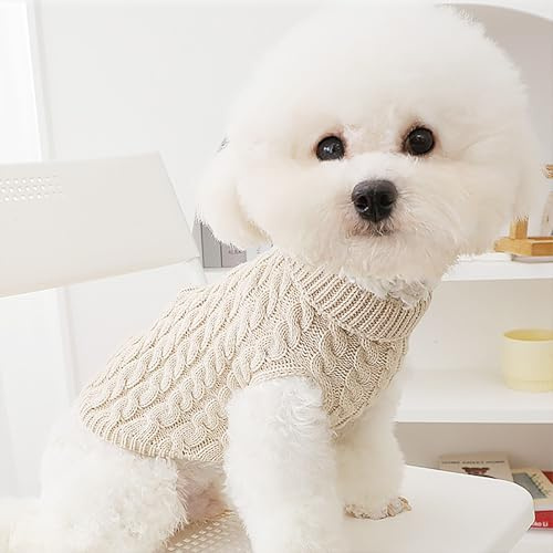 Hundepullover Kleine Hunde, Hunde Kleidung für Den Herbst, Hund Pullover für Kleine Hunde und Katzen(Beige,X-Small)