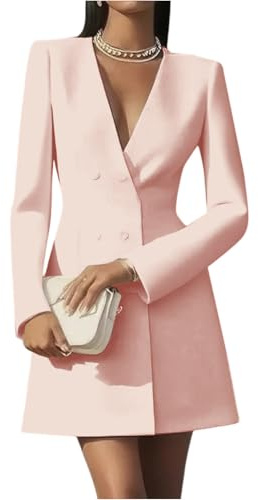 Vestito Donna Elegante Manica Lunga - Abiti da Donna Slim Fit Tinte Unite Scollo a V, Vestiti Corto Unico, Dresses Pendolare Bottoni Moda Adatto per La Primavera E L'autunno