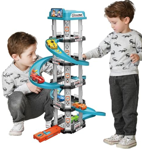 Parking Garage Toy Playset- Toy Car Garages Track Set, CarService Multi-Storey Car Park ToyGarage, Garage Playset With Multi Storey Cars Track CarRamps Toys For Kids Girls Boys Children Ages 3 To 8