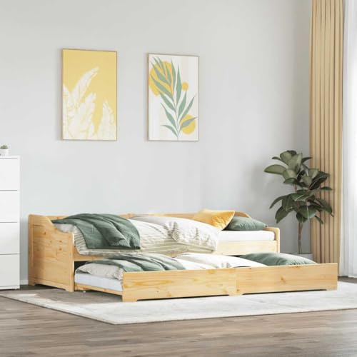 FWIKDUN Tagesbett mit Lattenrost und Stauraum, Tagesbett mit Rollkasten und Lattenrost zum Ausziehen als Doppelbett, stabiles Gästebett aus Kiefernholz