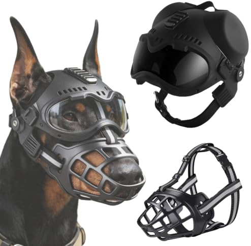K9 Taktischer Hundehelm mit Maulkorb, Winddichter Und Schlagfester Kopfschutz für Kleine und Mittelgroße Hunde, Verstellbarer Riemen für Reiten im Freien, Wandern und Abenteuer