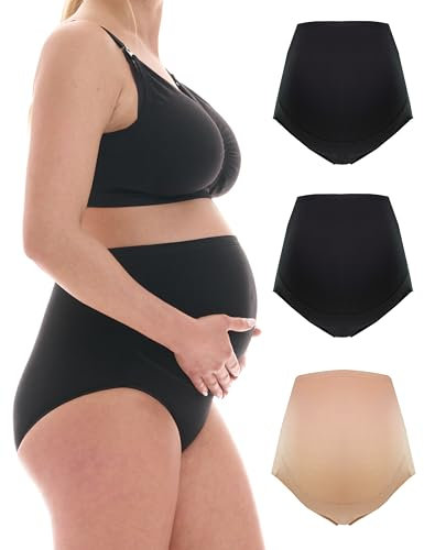 Herzmutter - Culotte Maternité Coton - Slip Femme Enceinte - sous-vêtements Maternité - Culotte de Grossesse - OekoTex100 - Lot de 3-5130 (S, Noir/Noir/Beige)