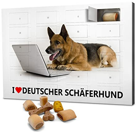 printplanet Hunde-Adventskalender mit Leckerlis - Motiv I Love Deutscher Schäferhund - Weihnachtskalender für Hunde - 2025