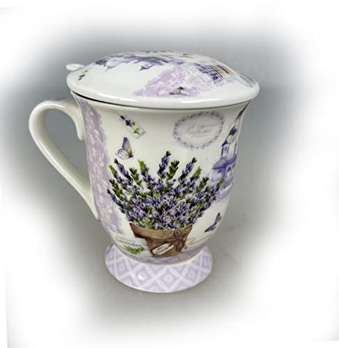 Keramik Teetasse mit Deckel + Sieb für Losen Tee mit Asiatischem Motiv (Seeblick mit Brücke, 509) Japanische Chinesische Tasse Für Teeliebhaber, Porzellan Kaffee Geschenk Set Asien Asia Becher Haferl