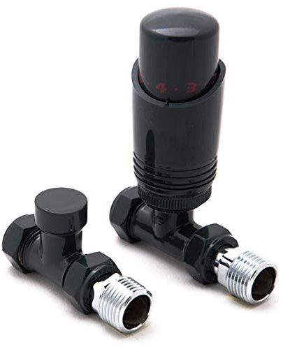 Reina Modal Modern Thermostatic Radiator Valves + Lockshield 1/2 x 15mm - Anthracite, Straight