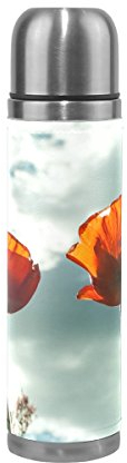 Eslifey Coquelicots Bouteille d'eau isotherme double vide en acier inoxydable 500 ml