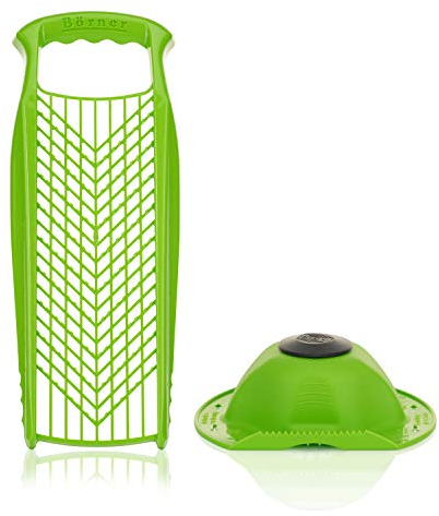Börner Reibe PowerLine + Fruchthalter (2er Set) • Raspel grob & fein • Küchenreibe für Gemüse, Obst, Käse & Schokolade • Multi Gemüsereibe, Gemüsehobel, Käsereibe • Farbe: Grün