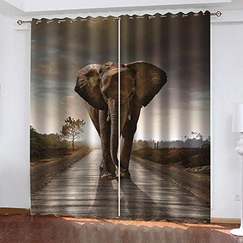 FTJDR Gardine Blackout - Blickdichte Verdunklungsgardine Mit Ösenvorhang- Elefant Vorhang Gardinen 2Er Set,Für Schlafzimmer Kinderzimmer Wohnzimmer Dekoration 135X244Cm