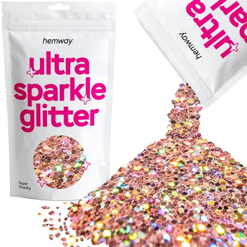 Hemway Ultra Sparkle Glitter - Rose Gold Holographic | Super Chunky Metallic Flakes for Resin & Epoxy Crafts | Supplies for Tumblers, Festival, Hair, Face, Body, Eye & Nail Art Decoration | 100 g