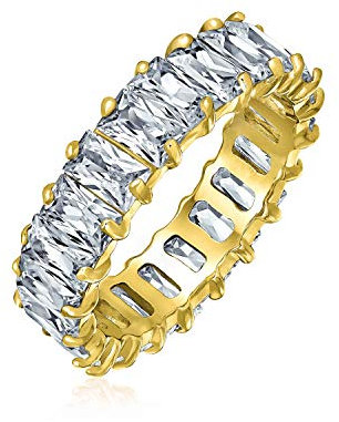 Art Deco Stil AAA CZ Smaragdschliff Zirkonia Ewigkeit Baguette Jubiläum Ehering Ring für Frauen 14K Gold .925 Sterling Silber 4MM
