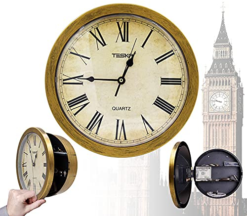 TKSE Orologio da Parete Cassaforte, Orologio da Parete Vintage Cassaforte Scatola Portaoggetti Segreta, OrologioParete Denaro Gioielli Oggetti di Valore