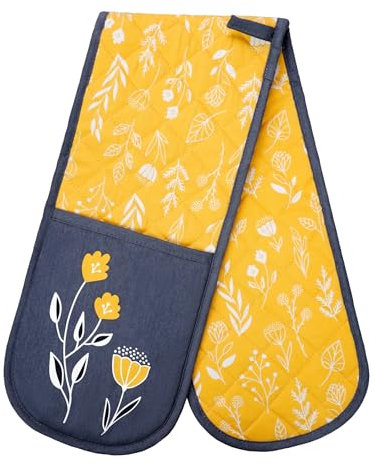 SixSigma Sports Double Oven Gloves Heat Resistant - Oven Mitts Heavy Duty Uk For Cooking, Baking, Kitchen Gloves Potholders Novelty Gifts For Men & Women (Mustard)