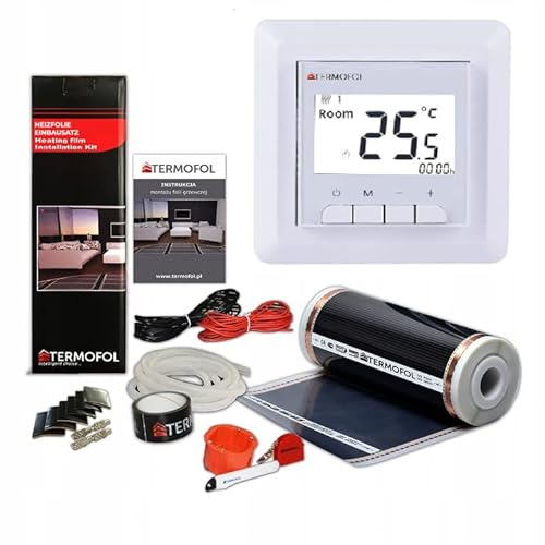 Termofol Elektrische Fußbodenheizung Heizfolie 230V - mit Thermostat H5 - Leistung 140 W/m2 - Oberfläche 22m² - Fussbodenheizung Elektrisch Komplettset fur Fußboden-, Wand- oder Deckenheizung