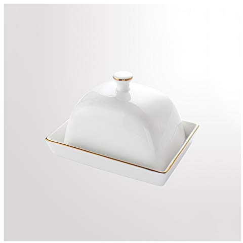 luckxuan Mantequera Plato de Mantequilla de cerámica Soporte de Mantequilla Blanca Pura Simple y generosa con Caja de Tapa de vajilla de vajilla con Conjunto de Cuchillos de Mantequilla Mantequillera