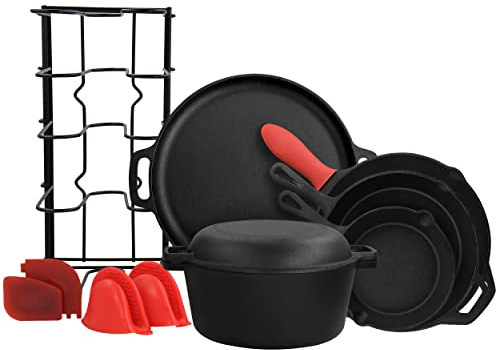 MegaChef Batterie de cuisine ronde en fonte pré-enduite 12 pièces