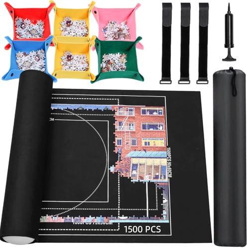 Jigsaw Puzzle Mat Roll Up - 1000 1500 Pieces Puzzel Matte,Black Roll-Up Puzzles Felt Save Mats Trays for Sorting Table Board Glue Clear Sheets and Frame Keeper Storage Accessories for Adults Gifts