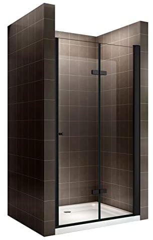 i-flair Duschtür Einzelfalttür MILA 80-84cm Höhe 195cm Nischentür in Klarglas mit NANO und schwarze Aluminiumprofile - DK822
