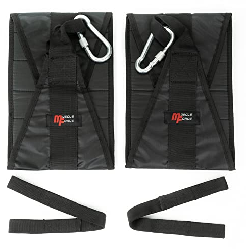 MuscleForge Bauchmuskelschlaufen – Ab Straps & Armschlaufen Gym mit Karabiner für Klimmzugstange – Loop Straps Gym für Beinheben & Bauchtraining – 200 kg Belastung – Für Türreck geeignet