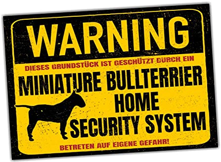 Miniature Bullterrier Mini Bully Schild Warning Security System Türschild Hundeschild Warnschild Hun