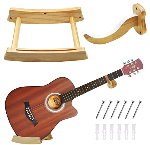 Yumzeco Gitarren Wandhalterung, Akustikgitarre Gitarrenwandhalter, Gitarrenständer Holz, Universal Gitarren Haken Gepolsterten für Akustikgitarre Bass Banjo Mandolin Gitarrenaufhänger Wand