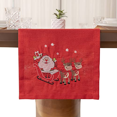 Simurq Tischläufer Weihnachten Rot | Leinenoptik - Lotuseffekt | Wasserabweisende & Abwaschbare tischläufer modern | Tischdeko Weihnachten - Table Runner Tischband ( Weihnachten-Rot, 30x120 cm)