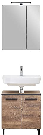 Lomadox Waschplatz Set mit schwarzen Füßen in Eiche Ribbeck quer Nb. mit schwarzen Kanten, B/H/T: ca. 60/200/33 cm